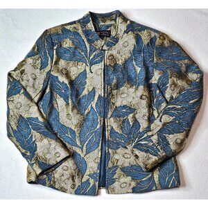 Toni Morgan Womens Floral Brocade Jacket Size S Blue & Gold Acrylic/Polyester